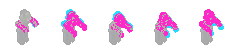 The 5-frame attack's changes row: most pixels change between frames