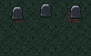 The graveyard ground and headstones, built from the palette